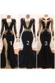 Sexy Black V-neck Long Sleeves Mermaid Prom Dresses With Appliques