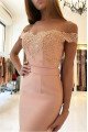 Lovely Pink Off Shoulder Sheath Evening Dresses With Appliques