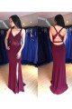 Sexy Burgundy V-neck Side Slit Sheath Evening Dresses With Appliques