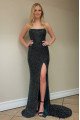 Sparkle Black Spaghetti Straps Backless Sequins Sheath Evening Dresses