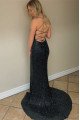 Sparkle Black Spaghetti Straps Backless Sequins Sheath Evening Dresses