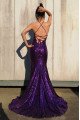 Gorgeous Purple Halter Backless Sequins Sheath Evening Dresses