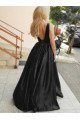 Simple Dark Navy V-neck Open Back A-line Evening Dresses