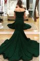 Elegant Dark Green Off Shoulder Sequins Sheath Evening Dresses With Court Train