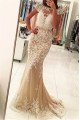 Generous Champagne Jewel Backless Sheath Evening Dresses With Appliques