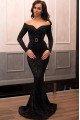 Elegant Black Off Shoulder Long Sleeves Sequins Mermaid Evening Dresses