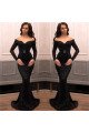 Elegant Black Off Shoulder Long Sleeves Sequins Mermaid Evening Dresses