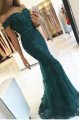 Modern Turquoise Off Shoulder Tulle Sheath Evening Dresses With Appliques