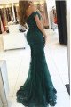 Modern Turquoise Off Shoulder Tulle Sheath Evening Dresses With Appliques