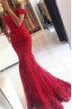 Fashion Red Off Shoulder Sheath Evening Dresses With Appliques