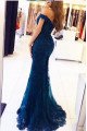 Modern Dark Blue Off Shoulder Sequins Sheath Evening Dresses