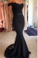 Special Dark Navy Off Shoulder Mermaid Evening Dresses With Appliques