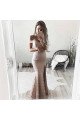 Charming Nude Pink Off Shoulder Side Slit Sheath Evening Dresses