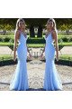 Simple Blue Spaghetti Straps Lace Sheath Evening Dresses