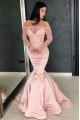 Special Pink Off Shoulder Long Sleeves Mermaid Evening Dresses With Appliques