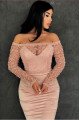 Special Pink Off Shoulder Long Sleeves Mermaid Evening Dresses With Appliques