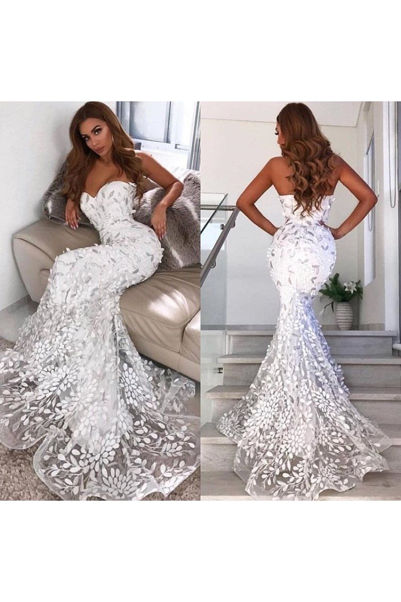 Beautiful White Sweetheart Sleeveless Lace Sheath Evening Dresses