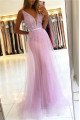 Charming Pink V-neck A-line Evening Dresses With Appliques