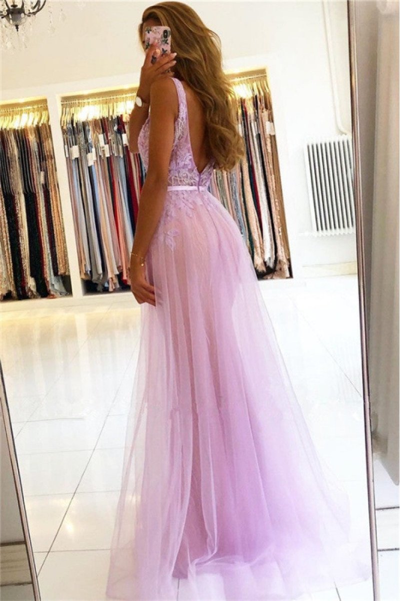 Charming Pink V-neck A-line Evening Dresses With Appliques