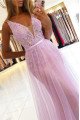 Charming Pink V-neck A-line Evening Dresses With Appliques