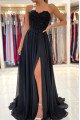 Fashion Black One Shoulder Side Slit Sheath Evening Dresses With Appliques