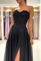 Fashion Black One Shoulder Side Slit Sheath Evening Dresses With Appliques