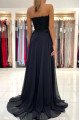 Fashion Black One Shoulder Side Slit Sheath Evening Dresses With Appliques