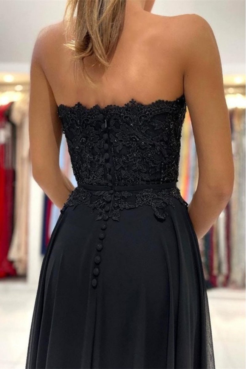 Fashion Black One Shoulder Side Slit Sheath Evening Dresses With Appliques