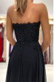 Fashion Black One Shoulder Side Slit Sheath Evening Dresses With Appliques