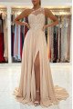 Modern Coral One Shoulder Side Slit A-line Evening Dresses With Appliques