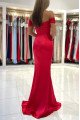 Simple Red Off Shoulder Side Slit Floor Length Sheath Evening Dresses