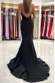 Sexy Black Spaghetti Straps Sheath Evening Dresses With Court Train