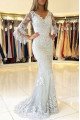 Generous Light Gray V-neck Long Sleeves Appliques Sheath Evening Dresses