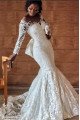 Honorable Off Shoulder Long Sleeves Lace Mermaid Wedding Dresses With Chapel Train