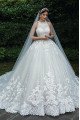 Elegant Jewel Open Back Chapel Train Ball Gown Wedding Dresses With Appliques