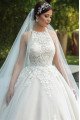 Elegant Jewel Open Back Chapel Train Ball Gown Wedding Dresses With Appliques