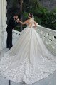 Elegant Jewel Open Back Chapel Train Ball Gown Wedding Dresses With Appliques