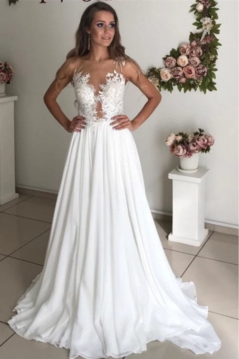 Sexy V-neck Open Back A-line Wedding Dresses With Appliques