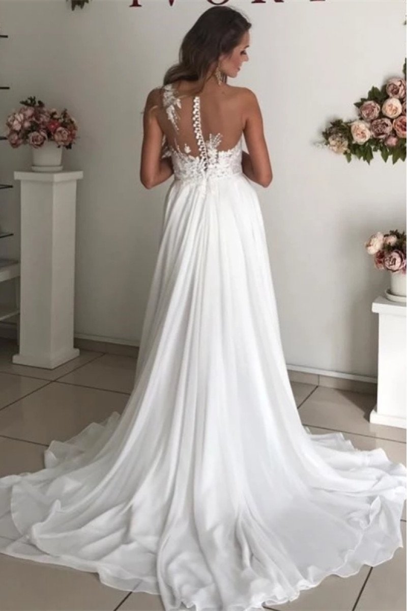 Sexy V-neck Open Back A-line Wedding Dresses With Appliques