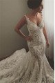 Beautiful V-neck Backless Lace Mermaid Wedding Dresses With Chapel Train