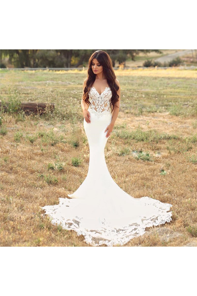 Gorgeous Sexy Spaghetti Straps Sheath Wedding Dresses With Appliques