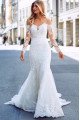 Modern Off Shoulder Long Sleeves Appliques Mermaid Wedding Dresses With Chapel Train