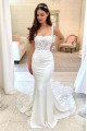 Modern Spaghetti Straps Chapel Train Sheath Wedding Dresses With Appliques