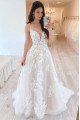 Beautiful Spaghetti Straps Sleeveless Appliques A-line Wedding Dresses