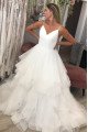 Simple Spaghetti Straps Backless Ball Gown Wedding Dresses With Puffy Layers