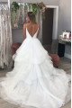 Simple Spaghetti Straps Backless Ball Gown Wedding Dresses With Puffy Layers