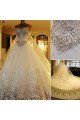 Luxury Sweetheart Appliques Royal Train A-line Wedding Dresses With Crystal