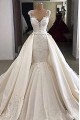 Sexy V-neck Appliques Mermaid Wedding Dresses With Panel Train