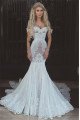 Sexy Off Shoulder Backless Lace Mermaid Wedding Dresses With Court Train