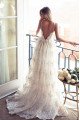 Fancy Spaghetti Straps Backless Lace Ball Gown Wedding Dresses